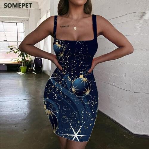 SOMEPET Christmas Dresses Women Christmas Tree Ladies Dresses Graphics Bodycon Dress Abstract 3d Print Womens Clothing Party