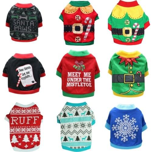 Christmas Dog Shirts Soft Pet Clothes Puppy Shirts Printed Pet T-Shirt Puppy Small Dogs Cats Christmas Cosplay Costumes