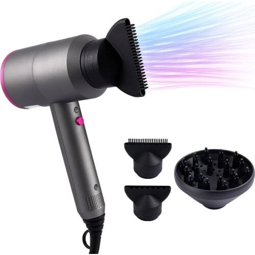 Obecilc Salon Ionic Hair Dryer Strong Wind Hot &Cold Wind Negative Ionic Hammer Blower Dry Electric Hair Dryer With 3 Nozzles