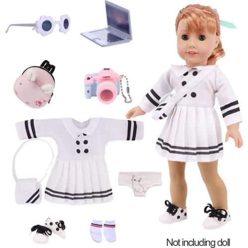 White Student Clothes With BunnyI Bag Fit 18Inch American&43 Cm New Born Baby Reborn Doll Clothes,Accessories Girls Travel Gift