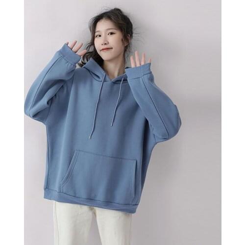 Solid Color Cotton Hoodie Womens Casual Hooded Pocket Long Sleeve Pullover Sweatshirt 2021 plus size Tops