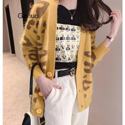 Cozy Knitting Cardigan Women Leopard Sweater Loose Single Breasted Coat Female Oversized Cardigan 2019 Autumn Winter