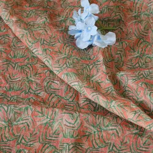 High end ramie sewing Leaf print fabric cloth dress robe cheongsam flower skirt tissu