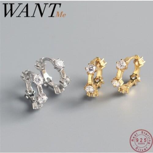 WANTME Genuine 100% 925 Sterling Silver Geometric Crystal Zircon Small Stud Earrings for Women Party Wedding Jewelry Accessories