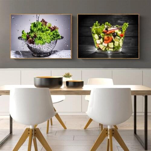Green Fresh Vegetable Water Splash Vegetables In Colander Under Water Kitchen Wall Art Canvas Posters Print Painting Pictures