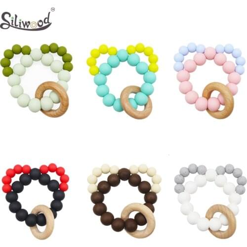 1Pc Baby Silicone Teether Rattle Wooden Teething Ring Cradle Nurse Accessorie Silicone Beads BPA Free Safe Newborn Goods Babies