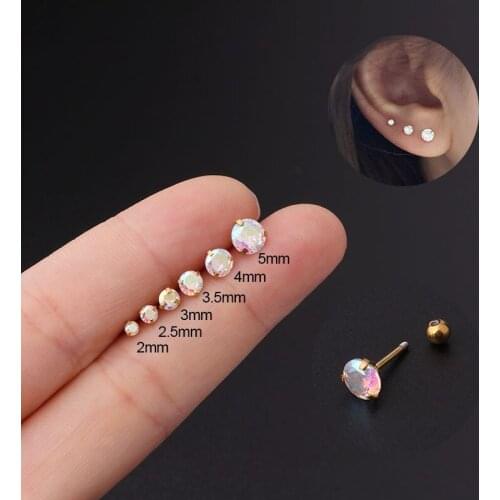 1pcs New Medical Stainless steel Crystal Zircon Ear Studs Earrings For Women/Men 3 Prong Tragus Cartilage Piercing Jewelry