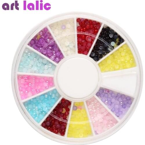 2mm 300pcs Nail Art Stickers Studs Pretty Colorful Half Pearls Nail Art Decoration Nail Tools 1 Box Nail Decoration Wheel