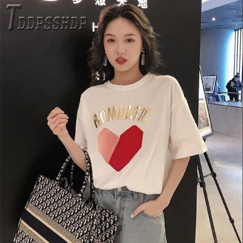 2020 Short Sleeve Lovely Heart Women T Shirt Loose Fashion Female Tee Shirts