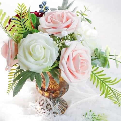 ABSF 25Pcs Real Looking Foam Fake Roses with Stems for Wedding Bouquets Bridal Shower Centerpieces Party Decorations