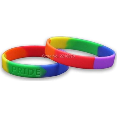 300pcs Debossed Rainbow Gay Pride silicone wristband rubber bracelets free shipping by DHL express