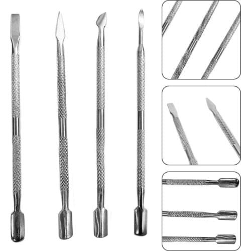 4pcs Stainless Steel Nail Pusher Silver Cuticle Spoon Pusher Remover Nail Art Manicure Tool 12.8x4.8cm