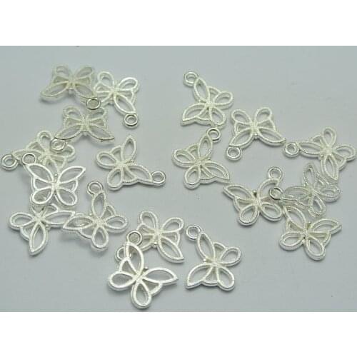 50 Silver Colour Cute Butterfly Charms Pendants 0.63"