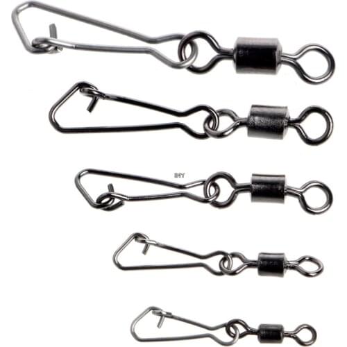 50Pcs Stainless Steel Fishing Bearings Hooked Snap Pins Rolling Swivel Connector