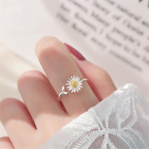 925 Sterling Silver Daisy Flower Finger Ring For Women Retro Opening Party Wedding Jewelry Anillos jz346