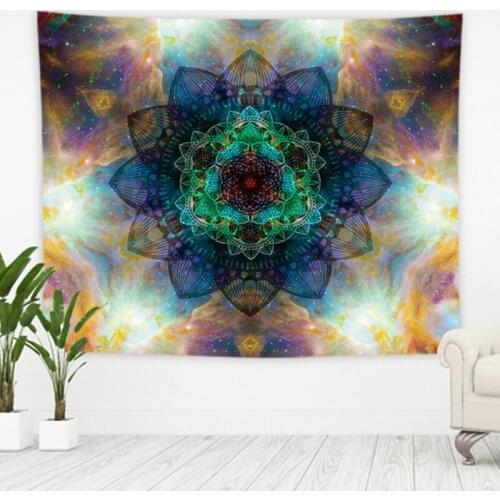 Bohemia Cyan Golden Flower Tapestry Vintage Exotic Summer Mandala Frame for Bedroom Photography Wall Decor
