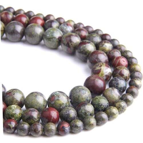 Natural Dragons Blood Stone Beads round gree red Gem BloodStone Round Loose Beads 4 6 8 10 12 MM Diy Beads For Jewelry Making