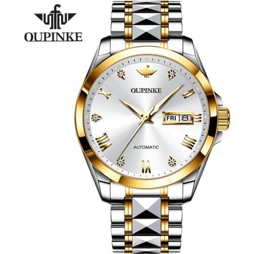 OUPINKE Swiss Sumptuous Automatic watch Business Sapphire Crystal mechanical Tungsten steel Luminous Wristwatch Men