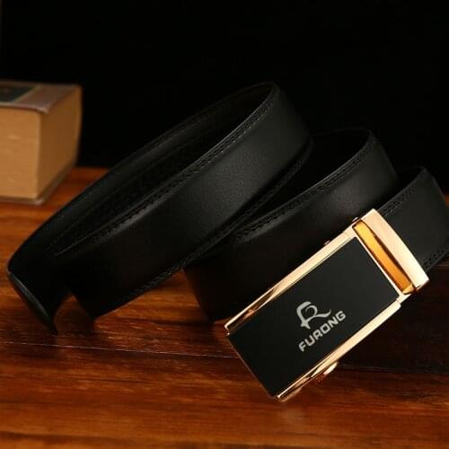 FURONG Business Man Belts Luxury Fine Belt Men Genuine Leather Srtap Metal Automatic Buckle Big Size Split Leather Male FR230
