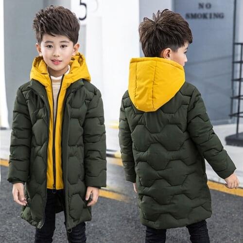 Boys Cotton Coat 2019 New Childrens Mens Winter Down Jacket Cotton Child Big Child Fake Two Cotton Jacket Thick Coat