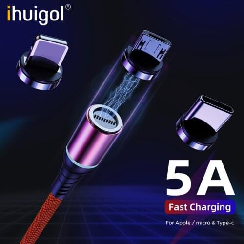 Ihuigol 1m Magnetic Micro USB Cable 8Pin Type C Cable For iPhone 11 XS X 8 Samsung Xiaomi 5A Fast Charging Data Phone Cable Cord