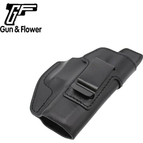 Gun&Flower CZ 75 P10C Pistol Leather Case Holder Metal Clip Inside the Waistband Holster Gun Bag