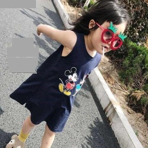 Summer Kid Girl Vest Dresses Cartoon Disneyland Mickey Mouse Sleeveless Beach Dress Children Girls Costumes