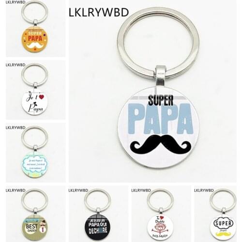 LKLRYWBD/ Super Papa Keychain Convex Glass Pendant Keychain Mens Gifts Fathers Day Series You Are The Best Dad Keychain Gift