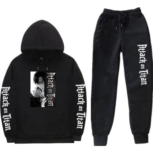 Fashion Streetwear Hoodies Sets Attack on Titan Hoodie trousers survetement homme jogging complet homme sweatpants men Sets