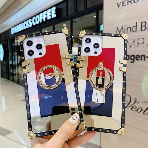 Fashion Phone Cases For Iphone 12 minipro max 11 7 8 Xr Xs Creative women Fashion Square Diamond With Ring Protective cover