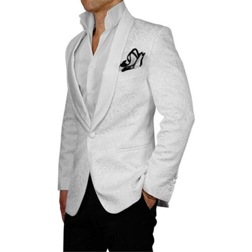Costume Homme 2020 New Designs Brand Suit Men White Jacket Black Pant Simple Elegant Party Suit Wedding Groomsman Suits