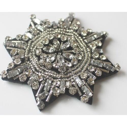 Rhinestone Snowflake Beaded Patch Sewing on Beading Applique Shirt Bags Apparel DIY Decoration Badge