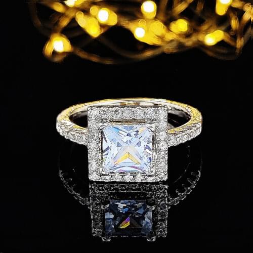 2021 New Luxury Princess 925 Sterling Silver Engagement Ring for Women Anniversary Gift Jewelry Wholesale R6415