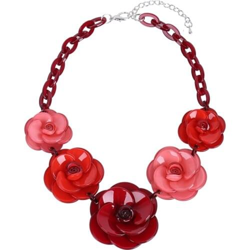 2018 New Fashion Acrylic Jewelry Women Retro Necklace Big Acrylic Rose Flowers Ornaments Necklace For Femme New Years Gift