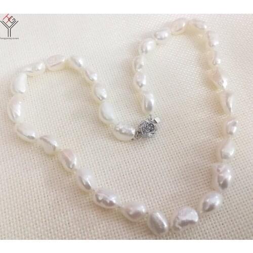 Women fashion Jewelry natural pearl necklace 11mm white baroque freshwater cultured pearl 17'' 42cm