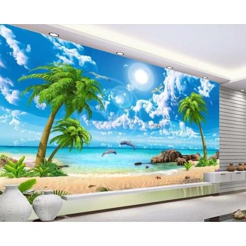 Landscape wallpaper Coconut tree beach scenery with sea view background wall bedroom living room customize photo wallpapers 3d