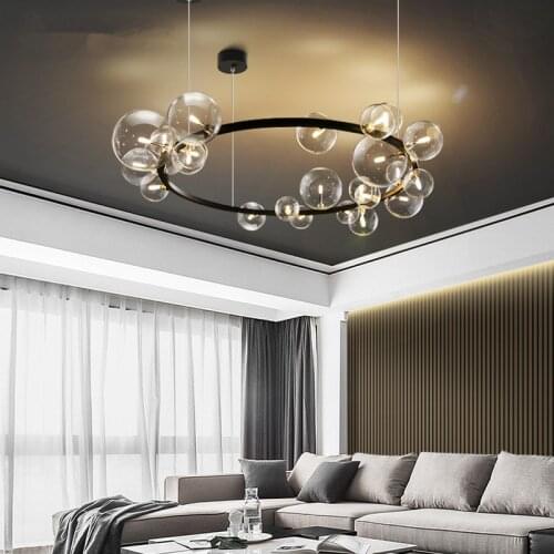 Post Modern Dining Chandelier Horizontal Suspension Pendant Lamp Glass Ball Iron Art Deco Lighting Lights Kitchen Chandeliers