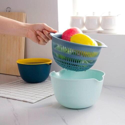 OTHERHUSE Colourful Kitchen Double Drain Basket Wash Fruit Colanders Drainer Basin Vegetables Drain Sieve Food Washing Strainers