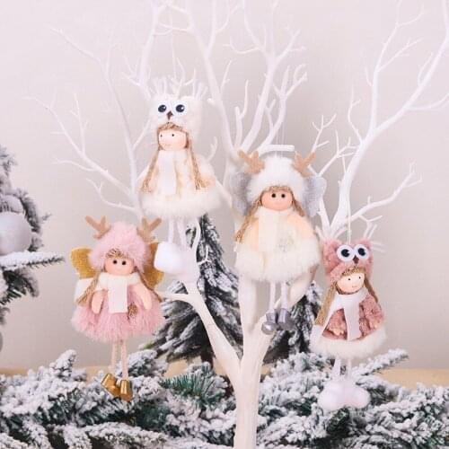 Christmas Cute Ornaments Pink White Silk Plush Hanging Posture Doll Window Angel Decorations for Home Christmas Tree Xmas Gift