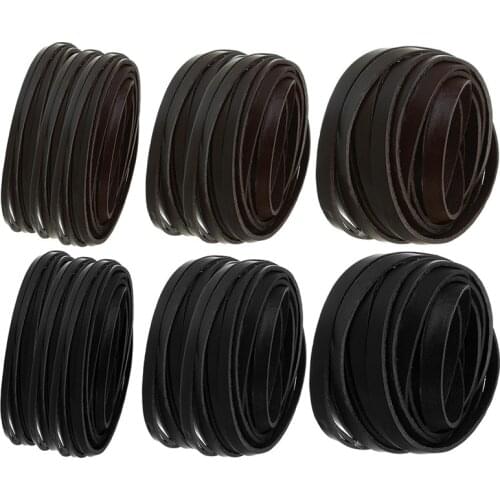5meters/lot 3mm 5mm 10mm Black/Brown Genuine Leather Cords Flat Leather Cord Rope Thread For Leather Bracelet Jewelry Making