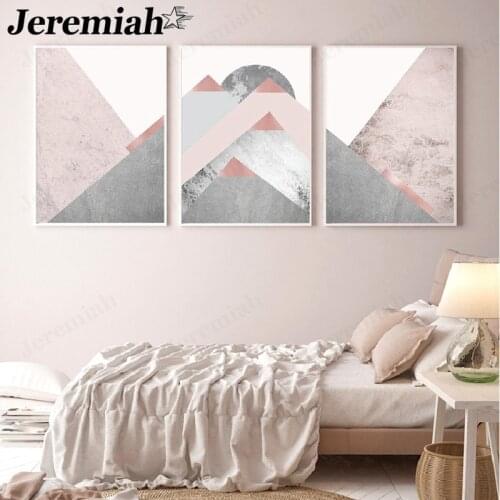 Nordic Landscape Canvas Poster Abstract Pink Gray Geometric Mountain Painting Simple Wall Art Modern Home Room Decoration