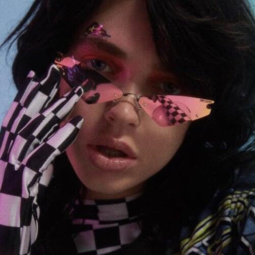 2021 Hot Fashion Brand Designer Shaped Cat eye Sunglasses Women Vintage Metal Reflective Glasses For Women Mirror Oculos De Sol