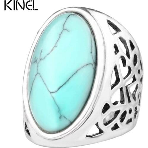 Unique Big Oval Ring Bohemian Style Silver Color Jewelry Forever Love Free Promise Rings Carteiras Femininas