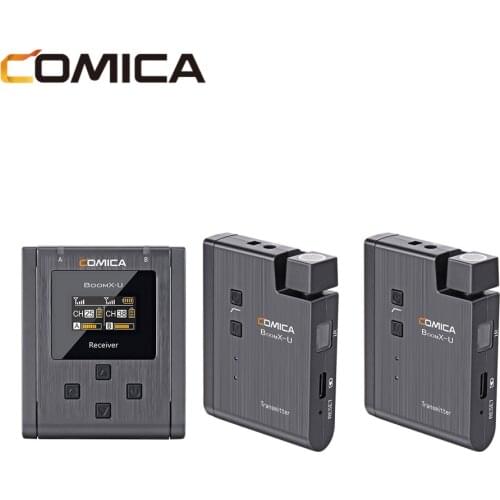 Comica BoomX-U U2 Broadcasting Level Multi-Functional Mini UHF Wireless Microphone Dual Transmitters Triggered by One Receiver