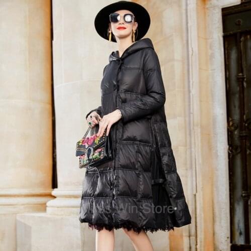 High Quality 2021 Winter New Women Long 90% White Duck Down Coat Female Solid Hooded Puffer Jacket Ladies Thick Loose Overcoat
