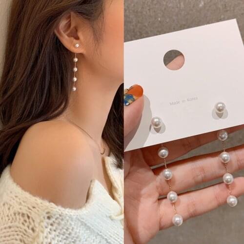 Trend Simulation Pearl Long Earrings for Women Female Metal Chain Wedding Pendant Earrings Korean Fashion Jewelry Earrings Gift