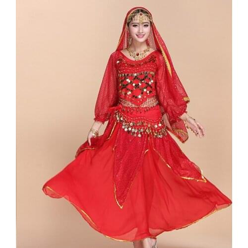 Belly Dance Professional Costume Performance Suit Women Indian Dancing Clothes Performance Sequin Long-sleeved Shirt Set H4532