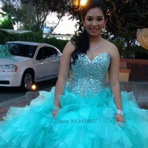 Vestidos de 15 anos Turquoise Quinceanera Dresses 2017 Sweet 16 Dresses Cheap Quinceanera Gowns Ruffles Crystals Plus Size