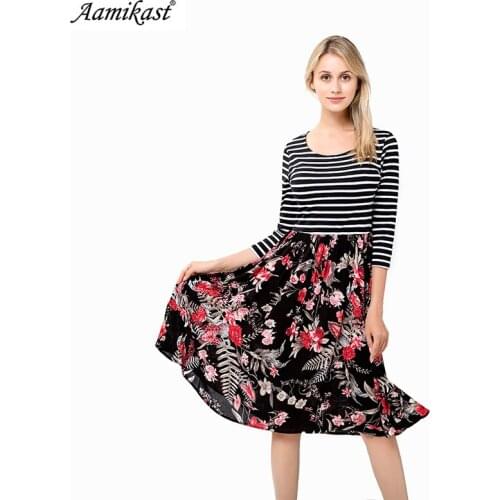 Aamikast Womens Elegant Print Dress Black And White Striped Dresses Casual Elegant Sheath Slim Dress Dropshi A-Line Dress