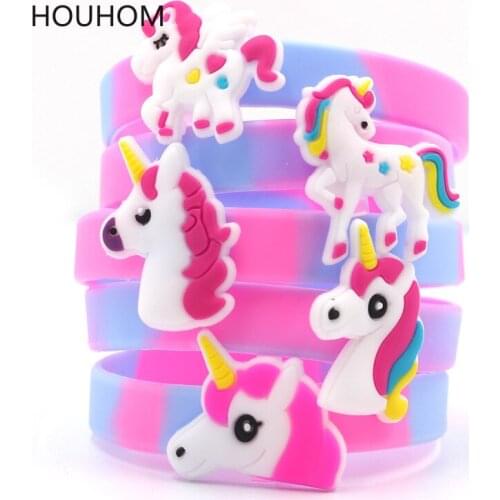 10pcs Rainbow Unicorn Party Unicornio Rubber Bangle Bracelet Unicorn Birthday Party Decorations Kids Baby Shower Decorations